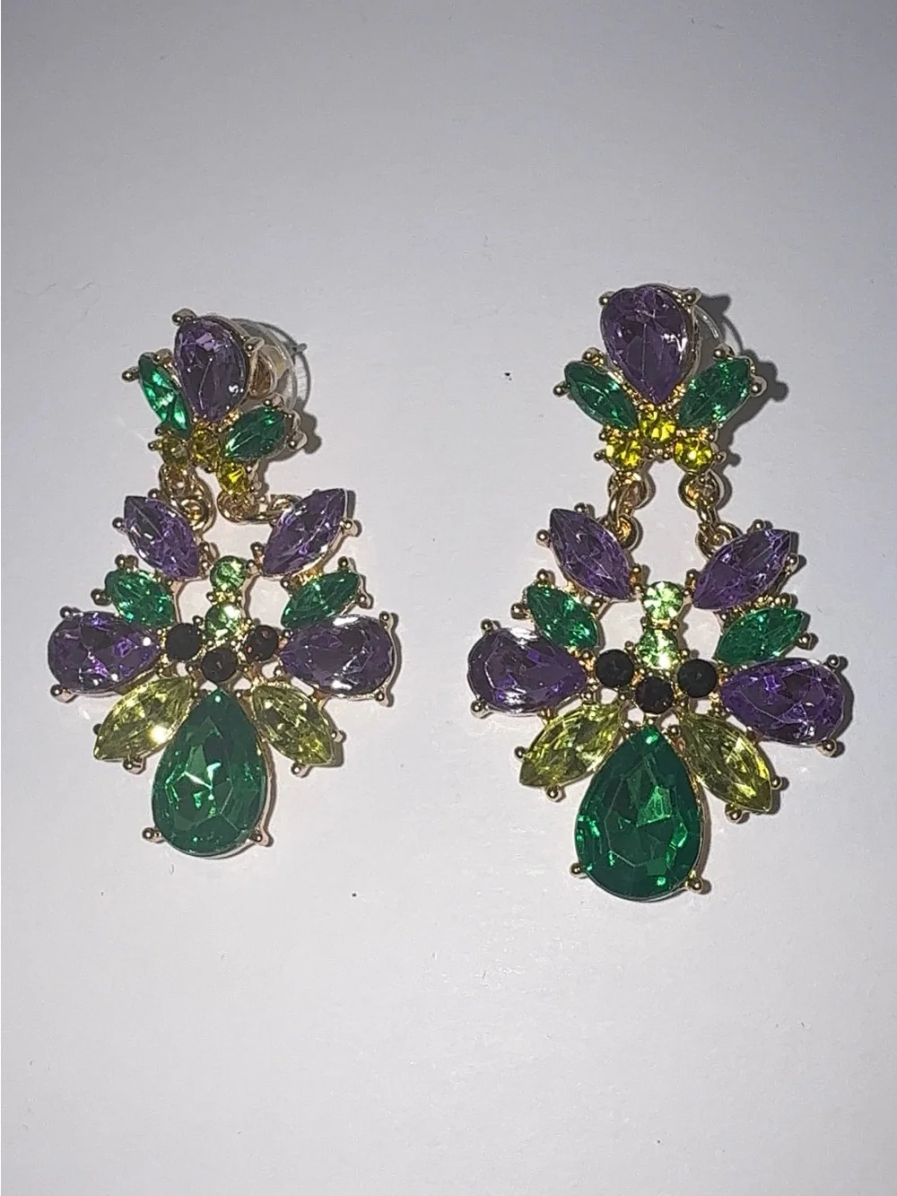 Mardi Gras Rhinestone Crystal Dangle Statement Earrings